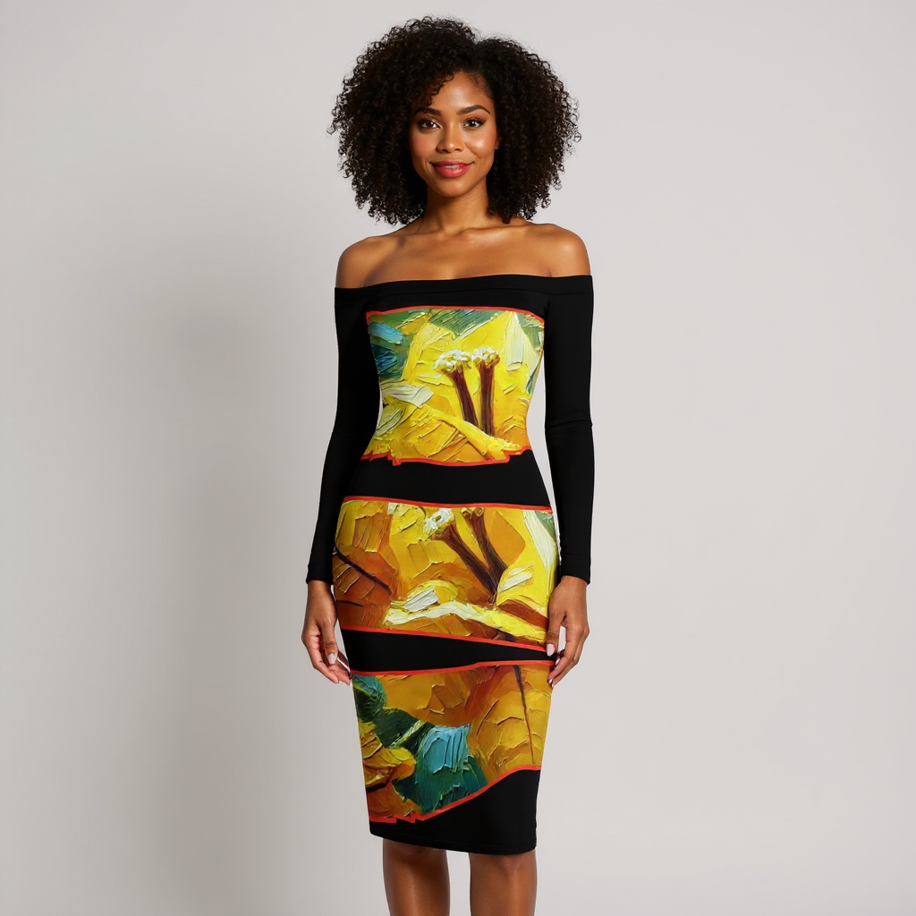 Eclipse Bodycon Off-Shoulder Dress | "Tropical Flower"