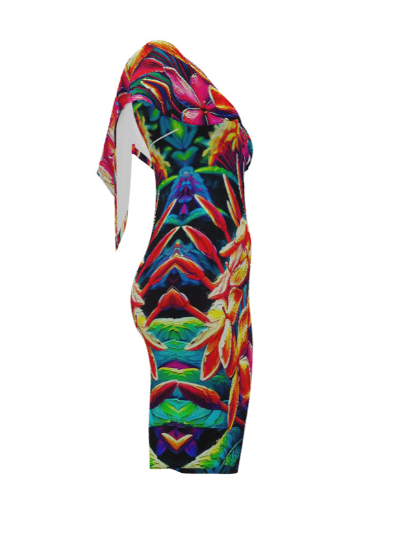 Womens One Shoulder Sleeve Evening Dress - All Over Prints